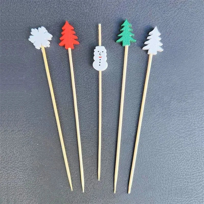 Christmas Fruit Sticks Santa Claus Disposable Bamboo Woven Toothpicks Buffet Paper Cups Cake Forks Party Decorations Toothpicks