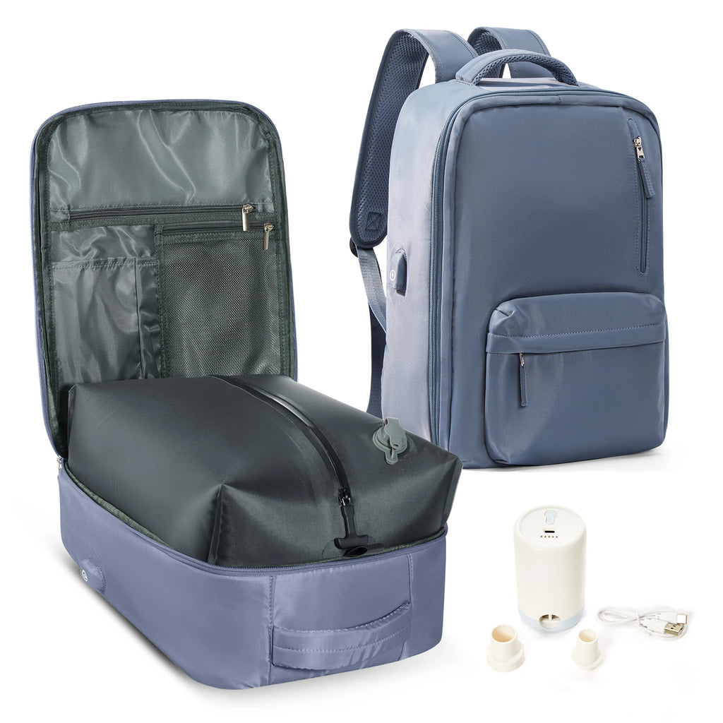 Travel Vacuum Compression Storage Backpack with Air Pump Clothing Vacpack Travel Bag Carry on Laptop Work Backpacks Daypack