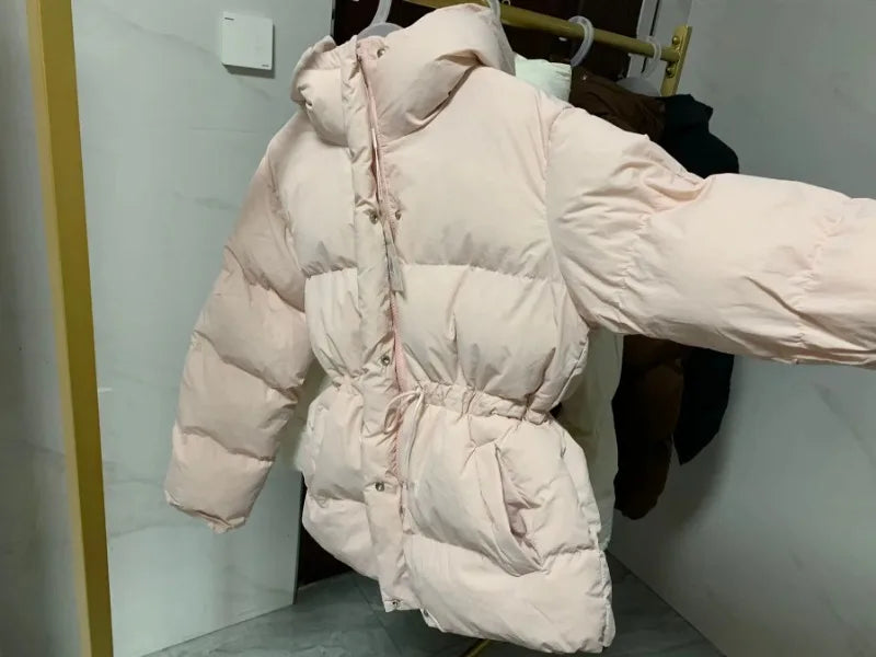 Women Winter Drawstring Lace-up Snow Women's Warm Down Jacket Hooded Puffer Jacket Parkas High Quality Cotton Padded Coat