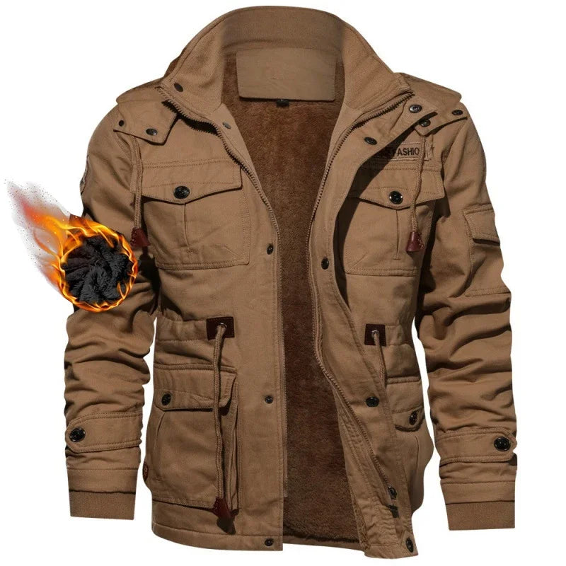 Men's Winter Jackets Cotton Military Jackets Fleece Lined Thick Work Coats Warm Cargo Jackets Hooded Camping Hiking Clothing
