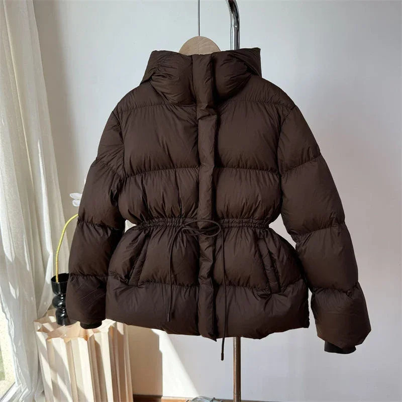 Women Winter Drawstring Lace-up Snow Women's Warm Down Jacket Hooded Puffer Jacket Parkas High Quality Cotton Padded Coat