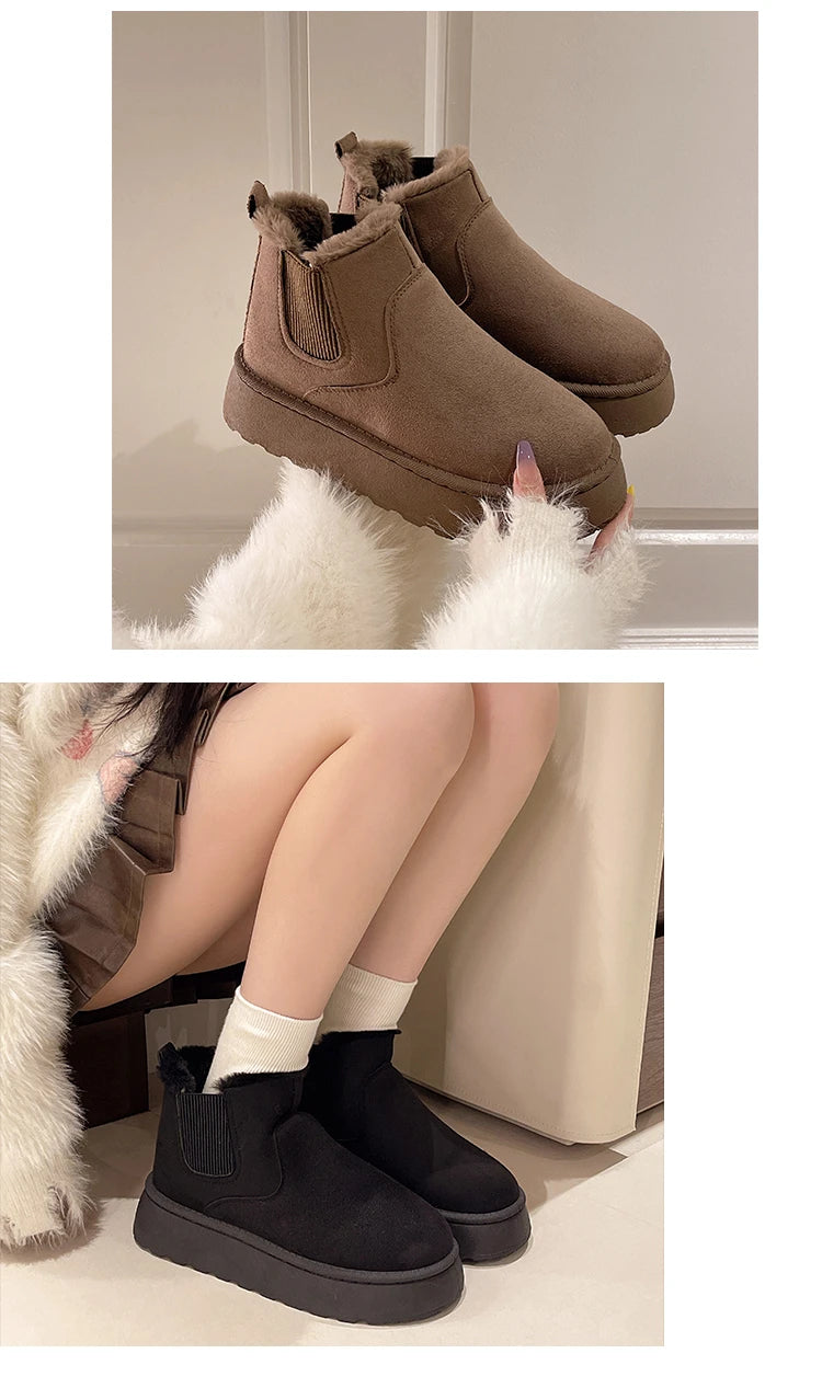 Winter Women Short Plush Warm Snow Boots Casual Shoes  New Suede Fur Chelsea Ankle Boots Flats Platform Ladies Shoes Botas