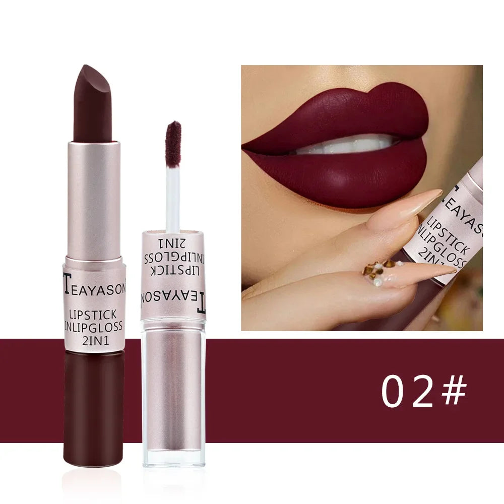 Long Lasting 2 IN 1 Velvet Matte Lipstick Double Head Lip Gloss Non-stick Cup Lip Gloss Tint Plumper Waterproof Lipstick Makeup