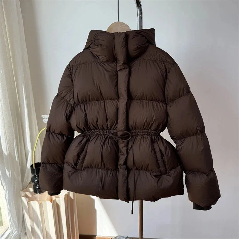 Women Winter Drawstring Lace-up Snow Women's Warm Down Jacket Hooded Puffer Jacket Parkas High Quality Cotton Padded Coat