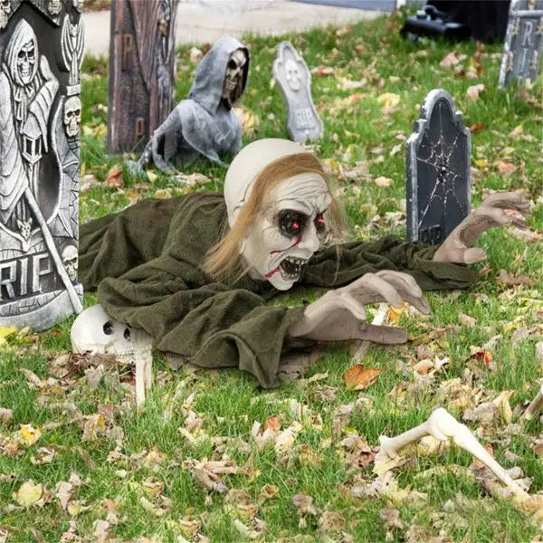 Halloween zombie decorations with sparkling eyes and spooky sounds