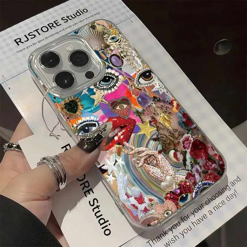 Personality Love Painted Phone Case For iPhone 16 Pro 15 Pro Max 14 Plus 13 12 11 Pro 16E XS Max XR 7 8 Drop Protection Cover
