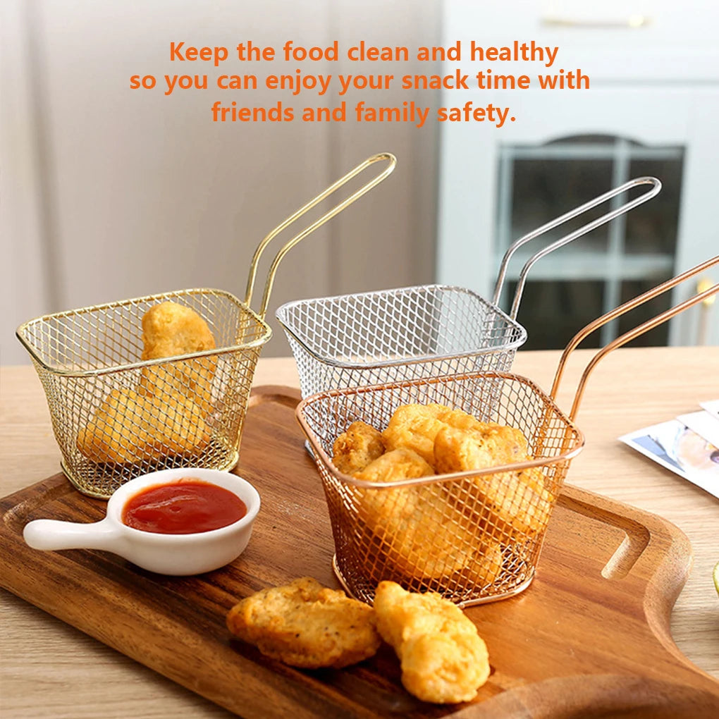 10PCS French Fries Basket Portable Stainless Steel Chips Mini Frying Basket Strainer Fryer Kitchen Cooking Chef Basket Colander