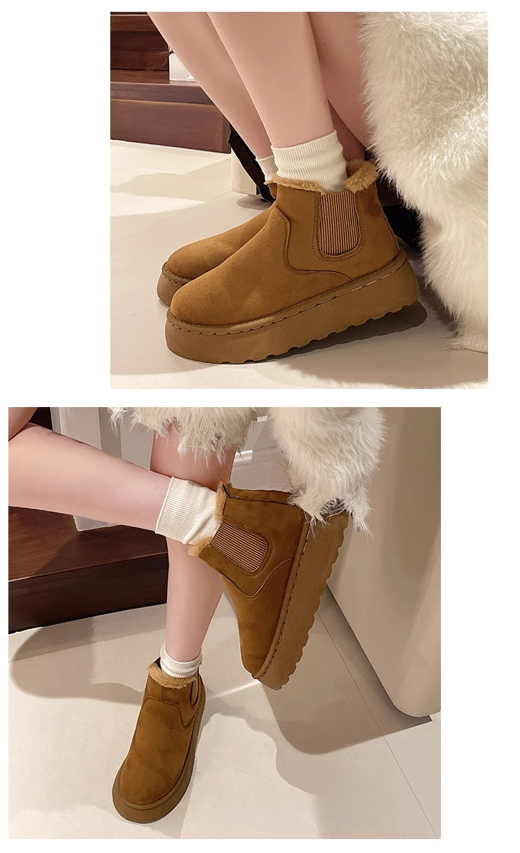 Winter Women Short Plush Warm Snow Boots Casual Shoes  New Suede Fur Chelsea Ankle Boots Flats Platform Ladies Shoes Botas