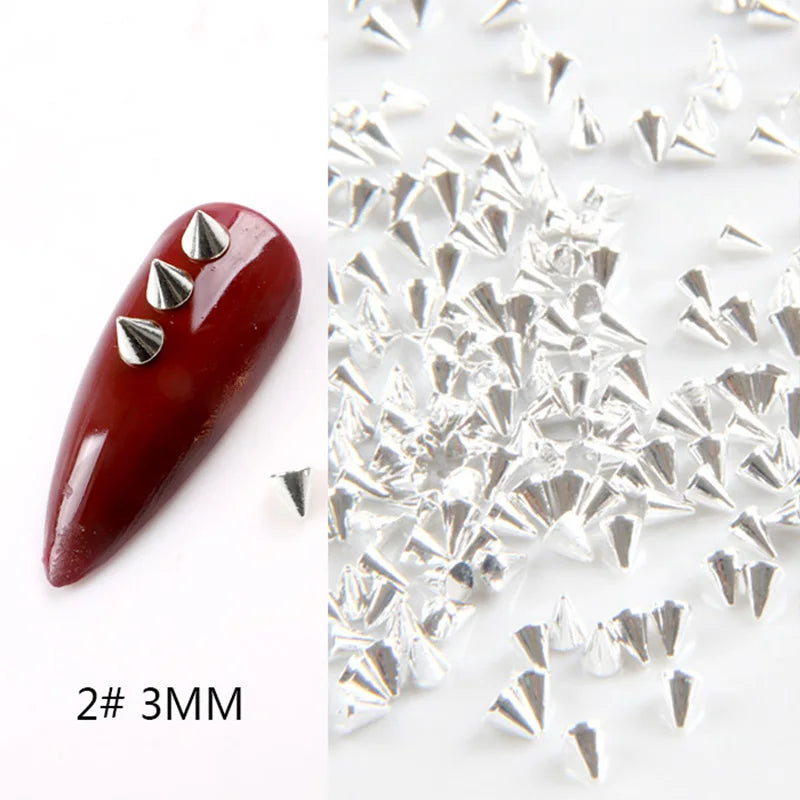 TSZS 1/2/3mm Spikes On Nail Metal Studs Conical Shape Punk Style Halloween Nail Charms Flat Back Rivets 3D Alloy Nail Decoration