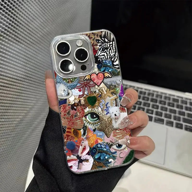Personality Love Painted Phone Case For iPhone 16 Pro 15 Pro Max 14 Plus 13 12 11 Pro 16E XS Max XR 7 8 Drop Protection Cover