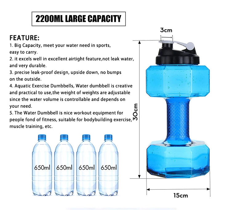 Gym Water Dumbbell Large Capacity Sport Bottle Bodybuilding Exercise Water-Filled Dumbbell Water Bottle Gym Equipment for Home