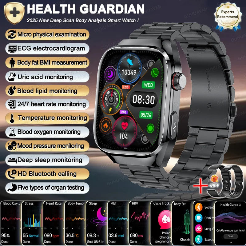 2025 New Men ECG+PPG Five Organs Health Diagnosis Smart Watch Uric Acid Blood Lipids Blood Pressure Temp Heart Rate Smartwatches