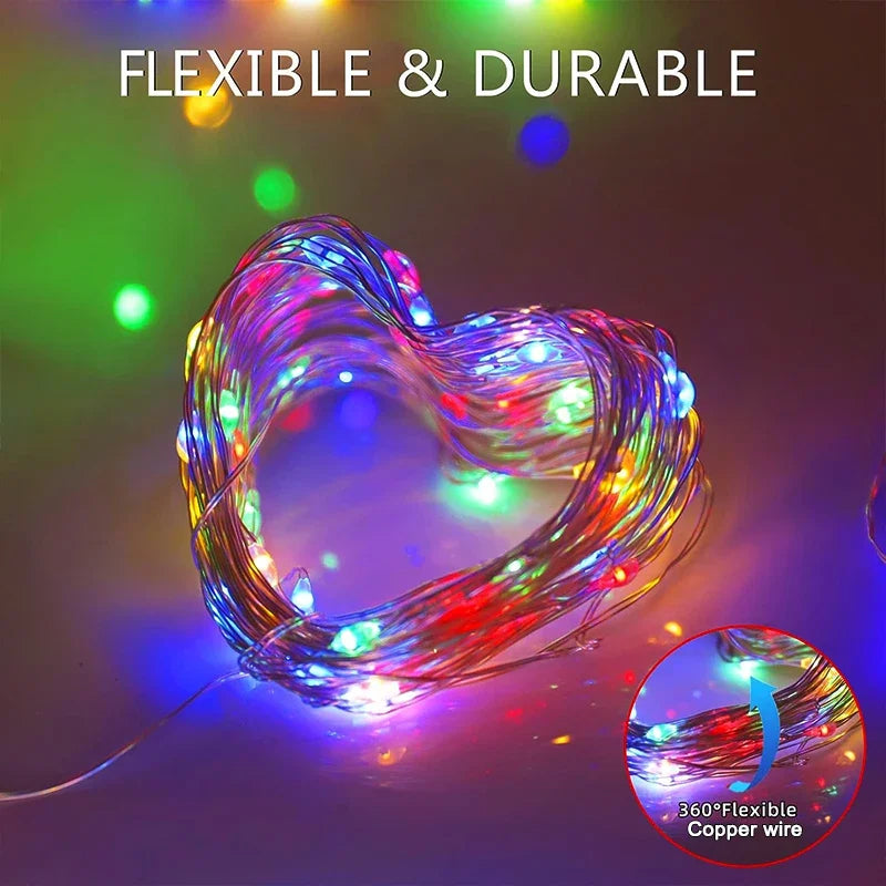 Solar Fairy String Lights Outdoor LED Garden Christmas Decor Garland Light For Xmas Halloween Thanksgiving Wedding