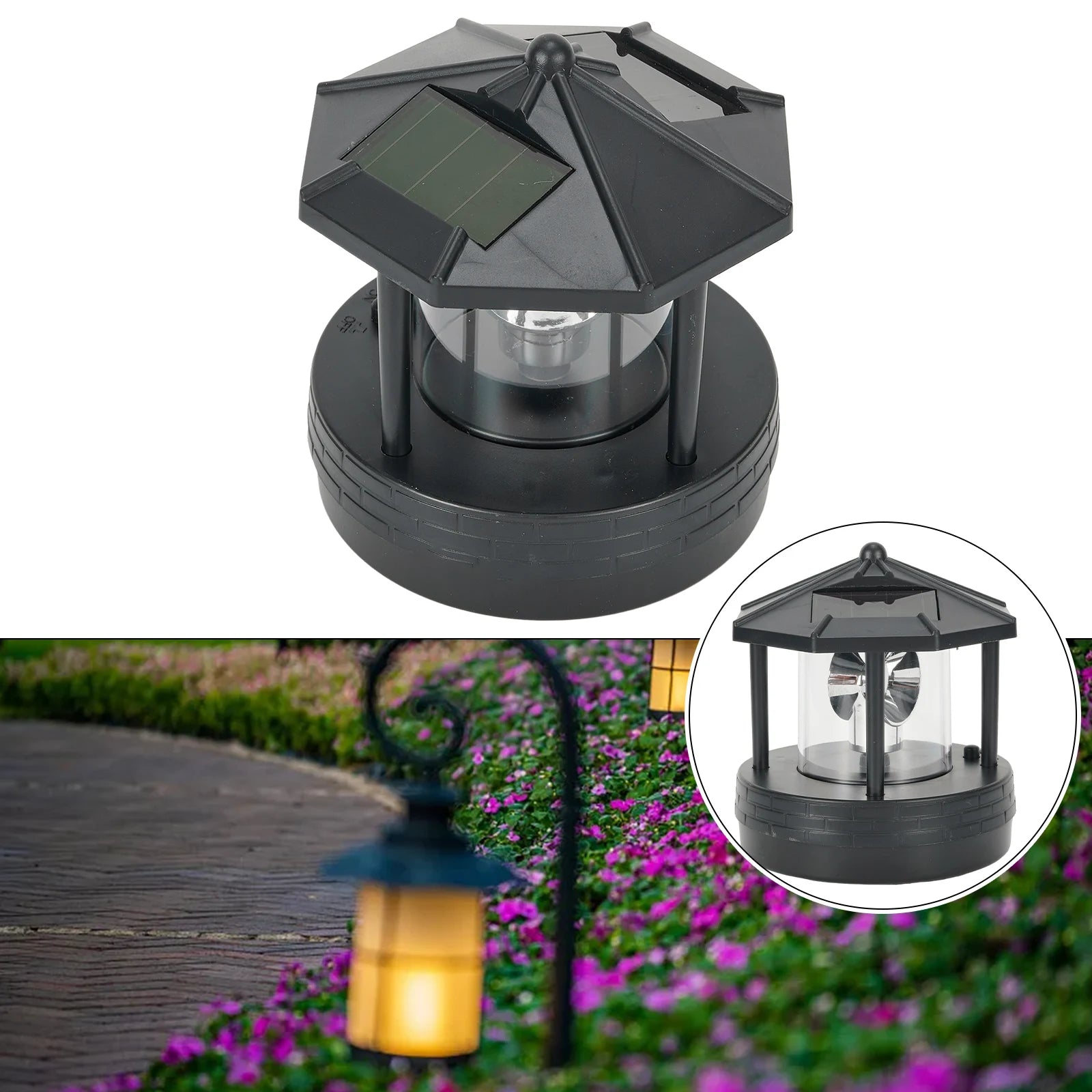Garden Courtyard LED Solar Lighthouse Lawn Light Outdoor Waterproof Street Light Rotating Rockery Lighthouse Decorative Lights