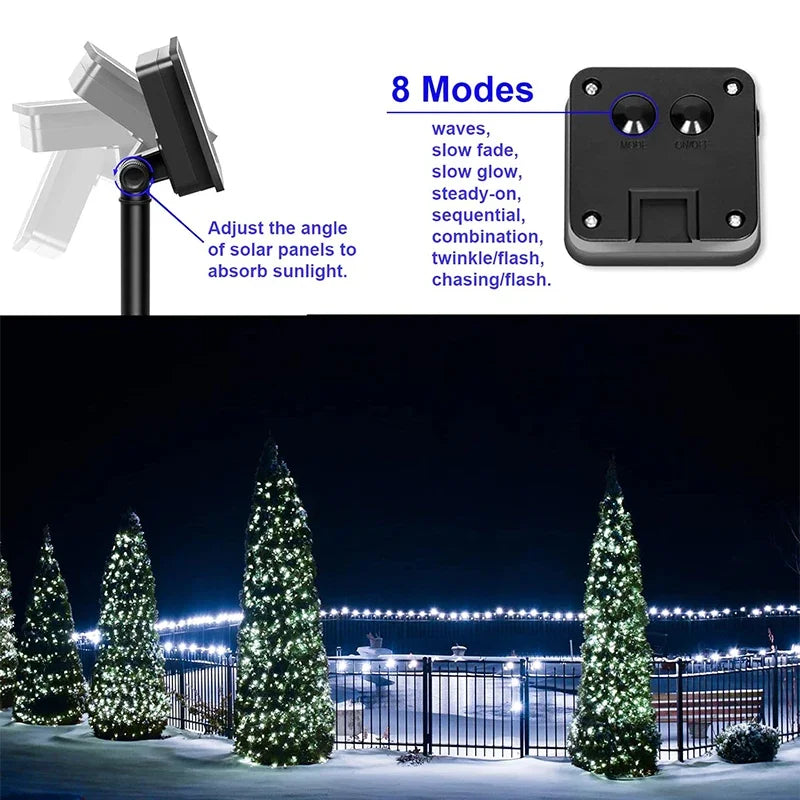 Solar Fairy String Lights Outdoor LED Garden Christmas Decor Garland Light For Xmas Halloween Thanksgiving Wedding