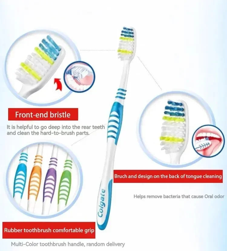 6-Pack Soft & Medium Bristle Toothbrushes | Colgate-Style Family & Travel Set | Unisex Ergonomic Handle