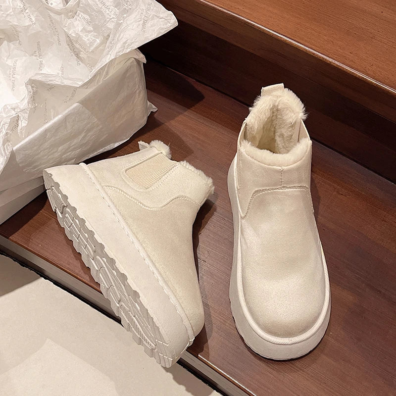 Winter Women Short Plush Warm Snow Boots Casual Shoes  New Suede Fur Chelsea Ankle Boots Flats Platform Ladies Shoes Botas