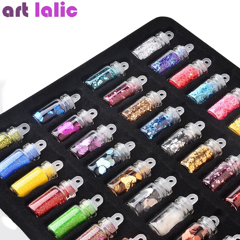 48pcs Nail Art Rhinestones Beads Sequins Set Mixed Design Glitter Tips Decoration Tools Gel Nail Stickers Case for Beauty Salon