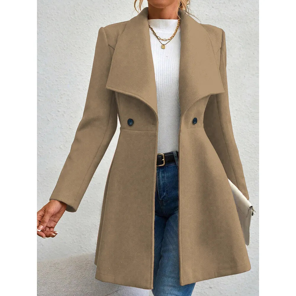 Mia Muse Women's Coats Winter Solid Color Long Sleeve Lapel Button-Up Work Coats New Year Red Valentine's Day Gift Outerwears