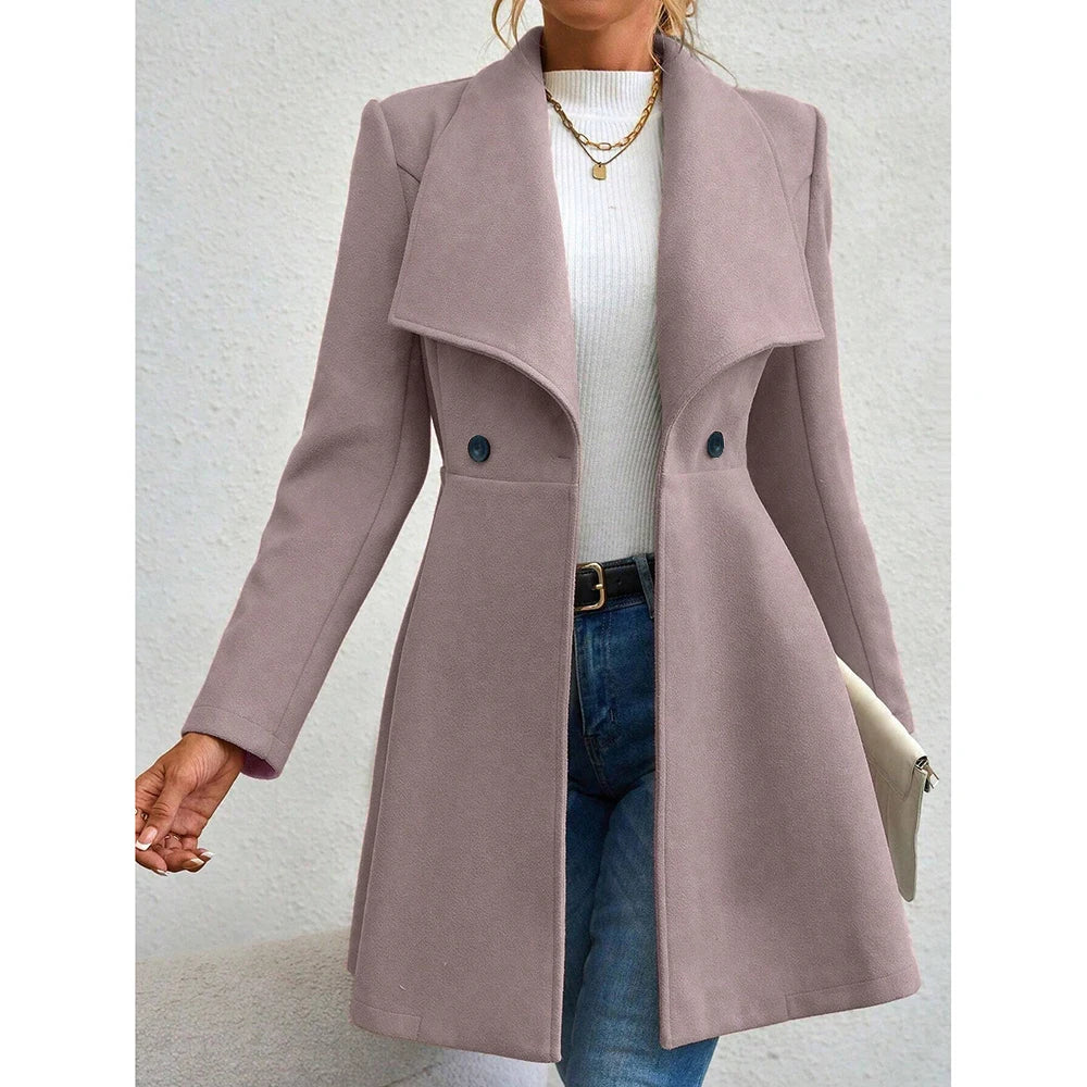 Mia Muse Women's Coats Winter Solid Color Long Sleeve Lapel Button-Up Work Coats New Year Red Valentine's Day Gift Outerwears