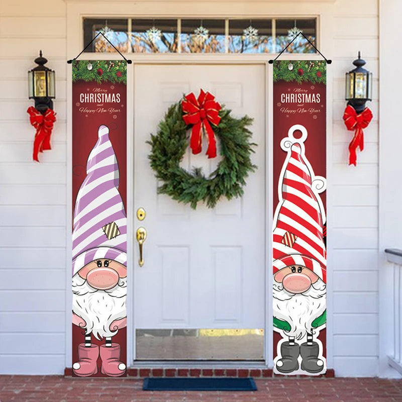 Merry Christmas Hanging Door Banner Santa Claus Snowman Couplet New Year Christmas Decorations For Home Xmas Gifts navidad