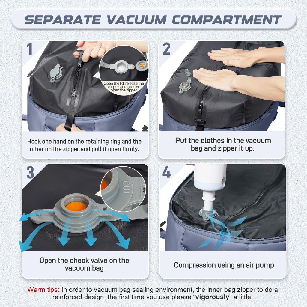Travel Vacuum Compression Storage Backpack with Air Pump Clothing Vacpack Travel Bag Carry on Laptop Work Backpacks Daypack