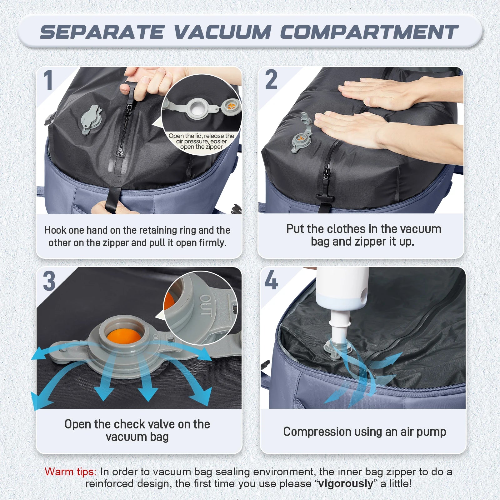 Travel Vacuum Compression Storage Backpack with Air Pump Clothing Vacpack Travel Bag Carry on Laptop Work Backpacks Daypack