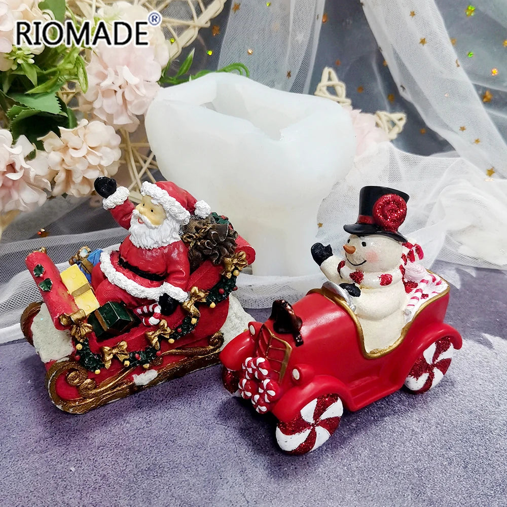 Christmas Santa Claus Snowman Sleigh Shape Candle Mold Chocolate Dessert Fondant Cake Tools DIY Candle Gypsum Silicone Mould