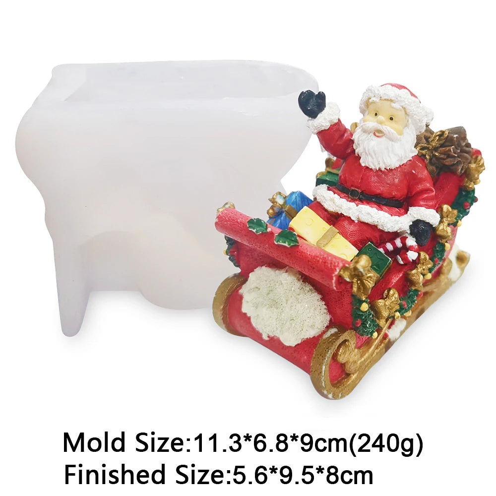 Christmas Santa Claus Snowman Sleigh Shape Candle Mold Chocolate Dessert Fondant Cake Tools DIY Candle Gypsum Silicone Mould