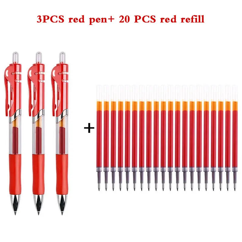 23/33Pcs Retractable Ballpoint Pen Large Capacity 0.5mm Ballpoint Pen Black/Red/Blue Replaceable Refill School Supplies