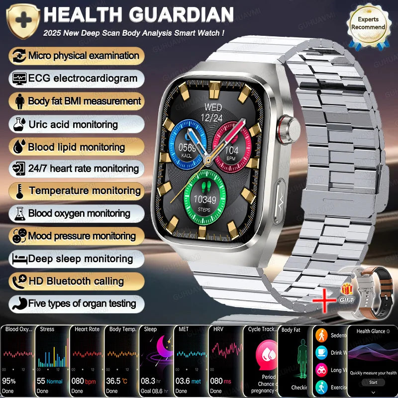 2025 New Men ECG+PPG Five Organs Health Diagnosis Smart Watch Uric Acid Blood Lipids Blood Pressure Temp Heart Rate Smartwatches