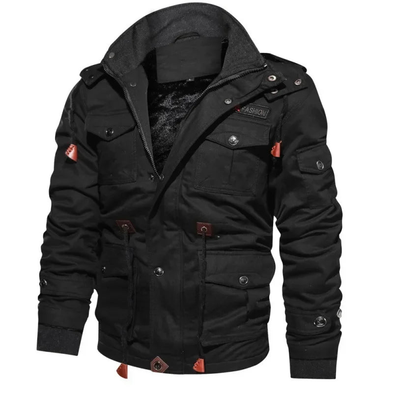 Men's Winter Jackets Cotton Military Jackets Fleece Lined Thick Work Coats Warm Cargo Jackets Hooded Camping Hiking Clothing