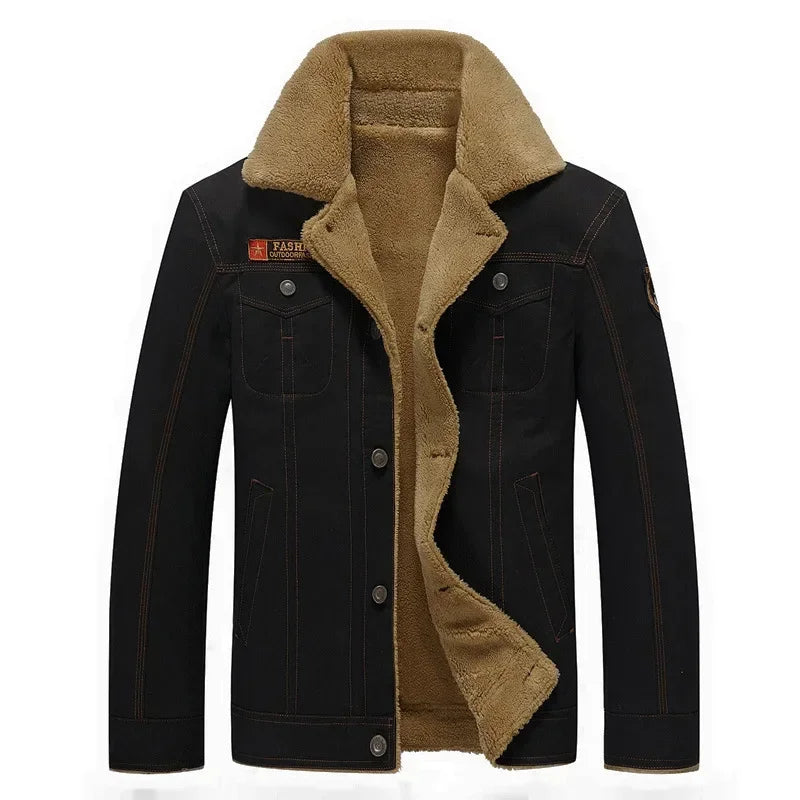 Winter Jeans Jackets Men's Lapel Lamb Fur Jackets Men's Winter Autumn Jackets Denim Inner Fleece Thickened Men's Fur Coats