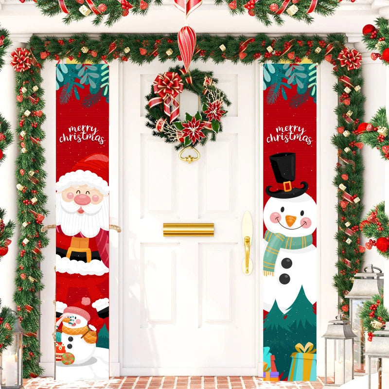 Merry Christmas Hanging Door Banner Santa Claus Snowman Couplet New Year Christmas Decorations For Home Xmas Gifts navidad