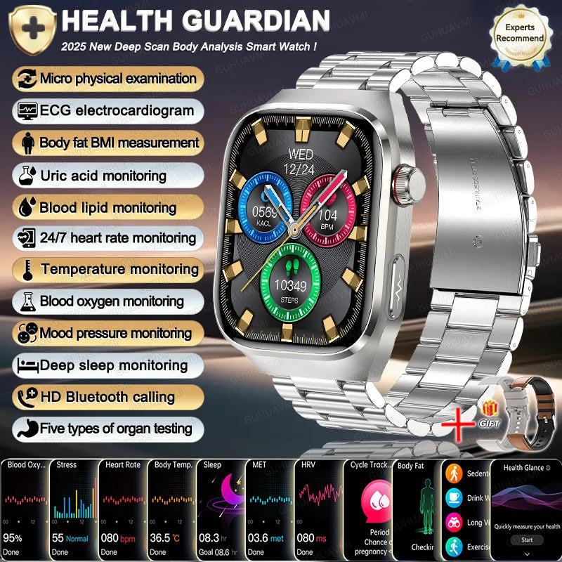 2025 New Men ECG+PPG Five Organs Health Diagnosis Smart Watch Uric Acid Blood Lipids Blood Pressure Temp Heart Rate Smartwatches