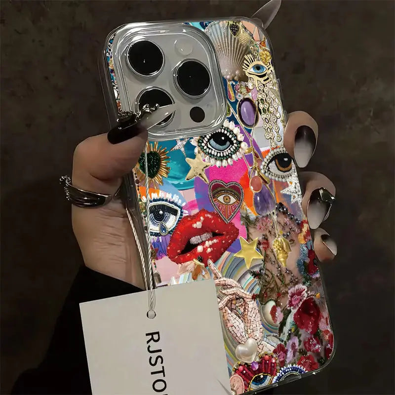 Personality Love Painted Phone Case For iPhone 16 Pro 15 Pro Max 14 Plus 13 12 11 Pro 16E XS Max XR 7 8 Drop Protection Cover