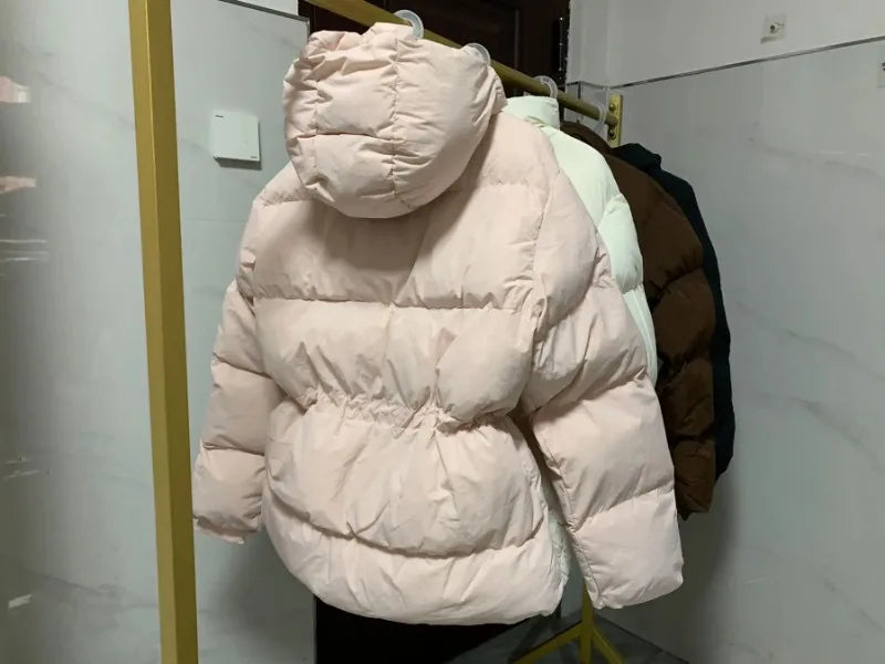 Women Winter Drawstring Lace-up Snow Women's Warm Down Jacket Hooded Puffer Jacket Parkas High Quality Cotton Padded Coat