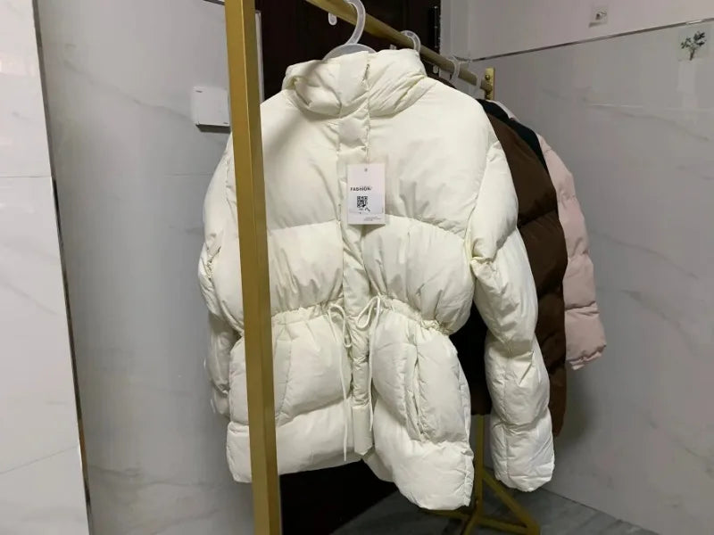 Women Winter Drawstring Lace-up Snow Women's Warm Down Jacket Hooded Puffer Jacket Parkas High Quality Cotton Padded Coat
