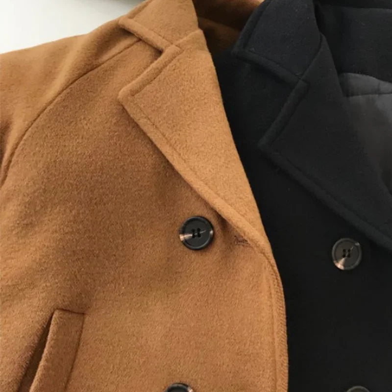 New Winter Grid Jackets Boys Girl Woolen Double-breasted Baby Boy Trench Coat Lapel Autumn Kids Outerwear Coats  Wool Overcoat
