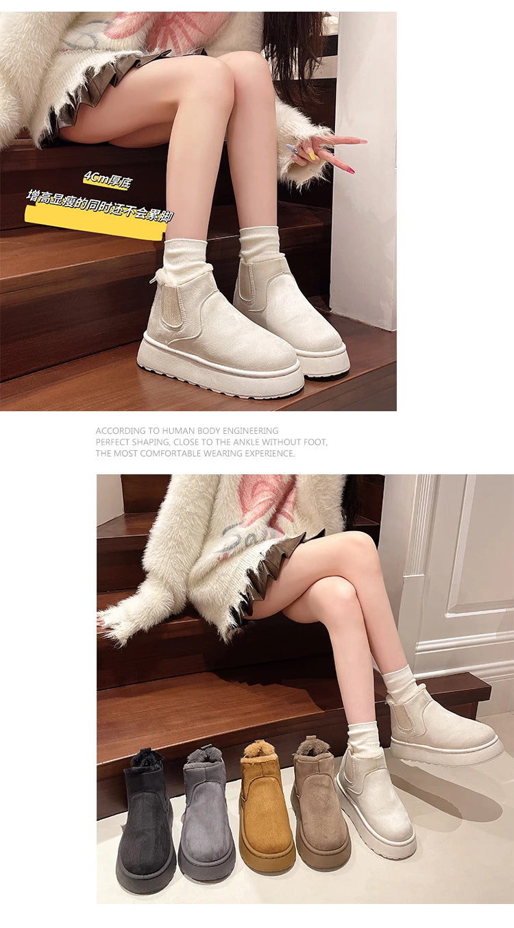 Winter Women Short Plush Warm Snow Boots Casual Shoes  New Suede Fur Chelsea Ankle Boots Flats Platform Ladies Shoes Botas