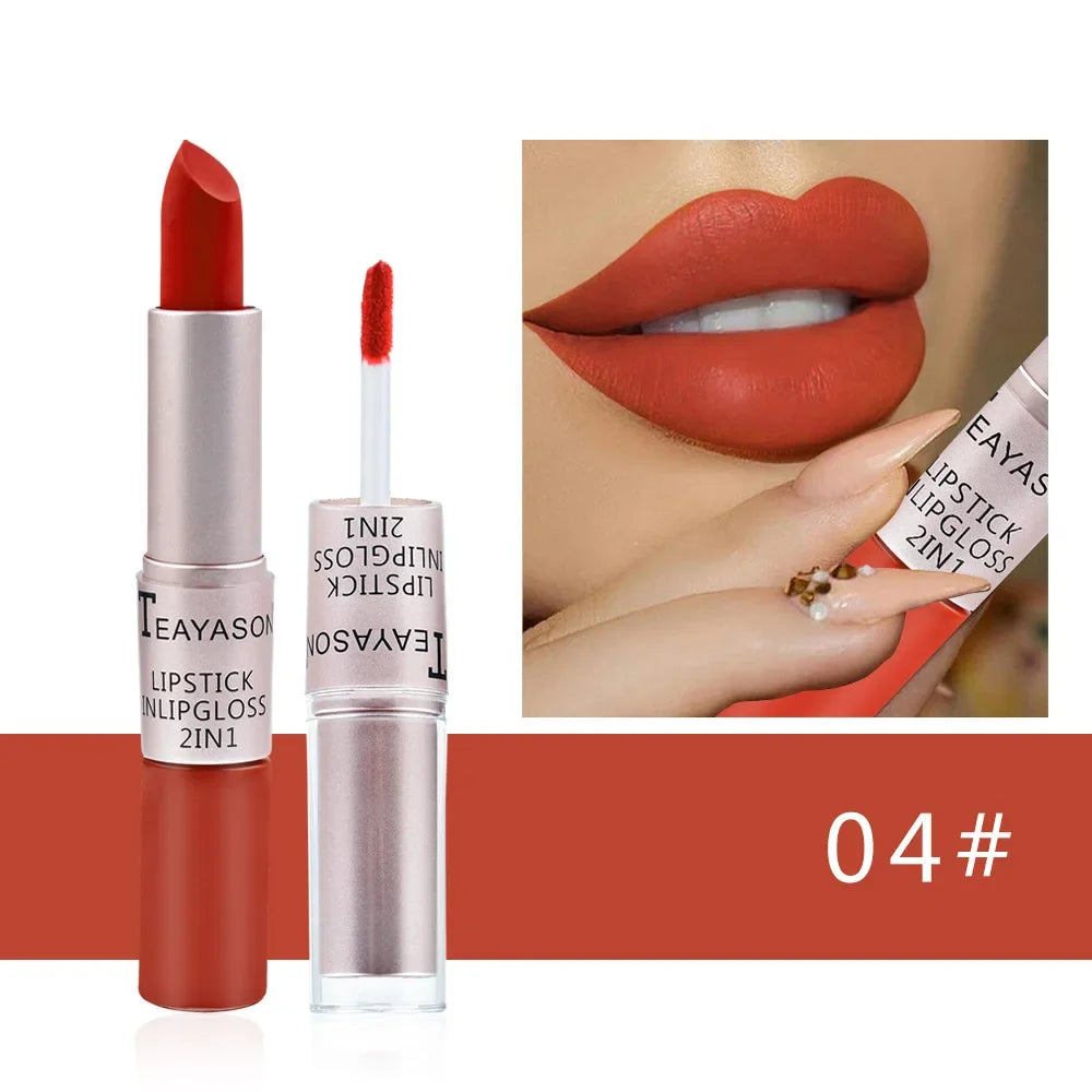 Long Lasting 2 IN 1 Velvet Matte Lipstick Double Head Lip Gloss Non-stick Cup Lip Gloss Tint Plumper Waterproof Lipstick Makeup