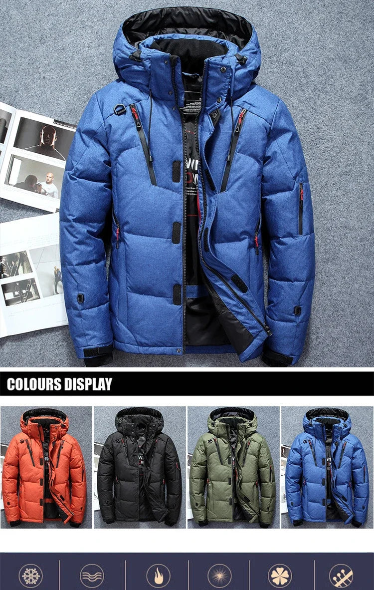 -20 Degree Winter Down Coat Men White Duck Down Parkas Jacket Mens Thick Warm Snow Parka Jacket Overcoat Windbreaker Warm Parkas