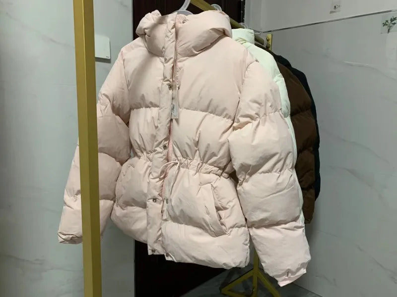 Women Winter Drawstring Lace-up Snow Women's Warm Down Jacket Hooded Puffer Jacket Parkas High Quality Cotton Padded Coat