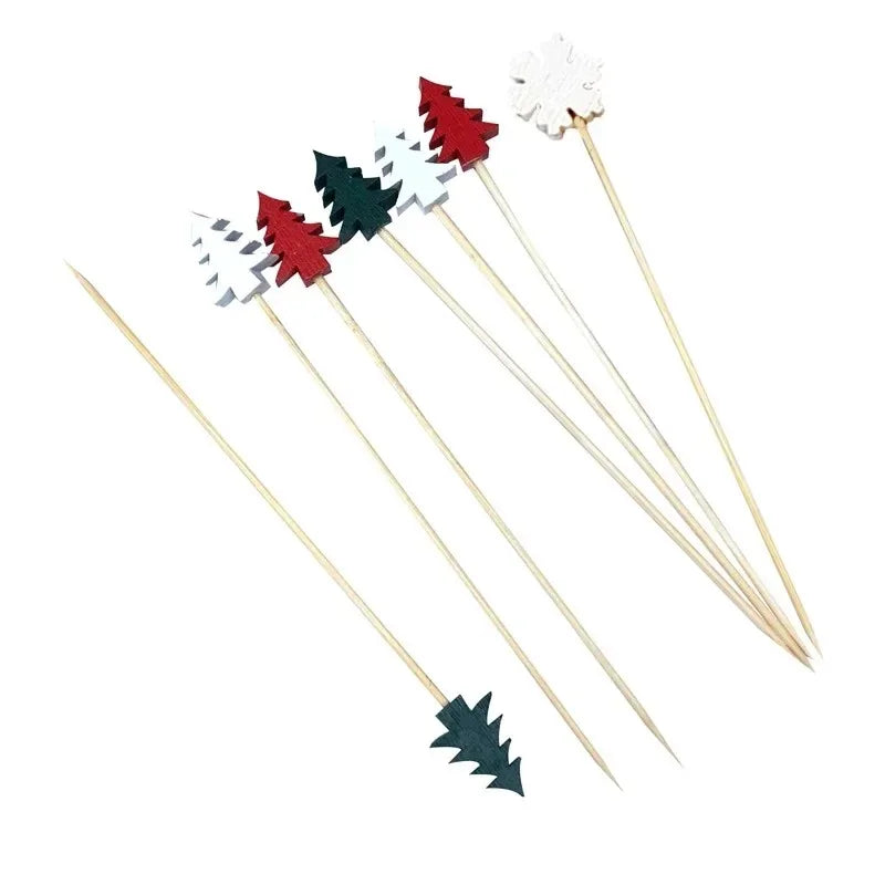 Christmas Fruit Sticks Santa Claus Disposable Bamboo Woven Toothpicks Buffet Paper Cups Cake Forks Party Decorations Toothpicks