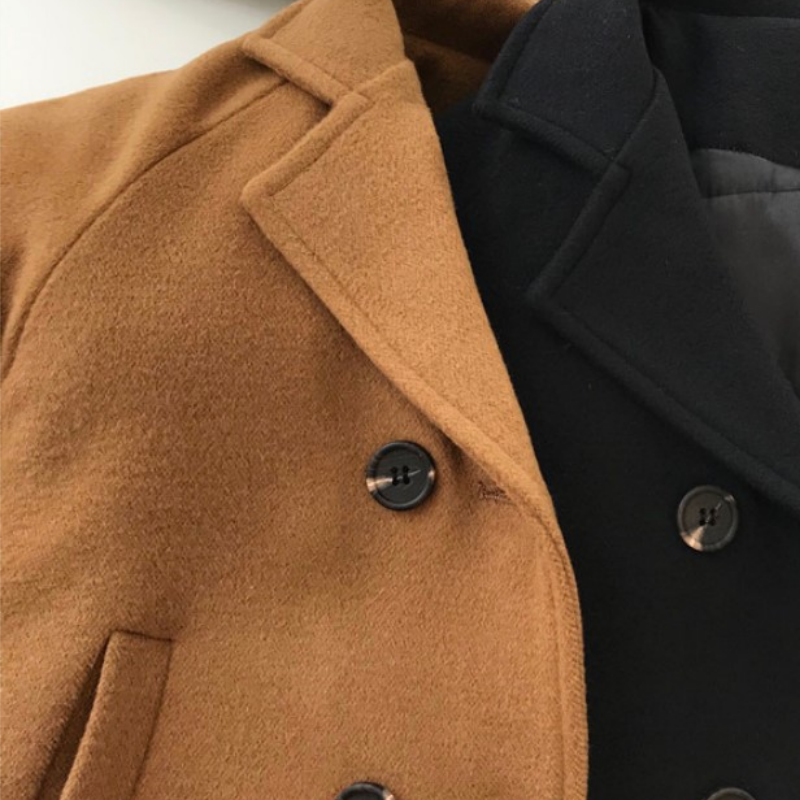 New Winter Grid Jackets Boys Girl Woolen Double-breasted Baby Boy Trench Coat Lapel Autumn Kids Outerwear Coats  Wool Overcoat