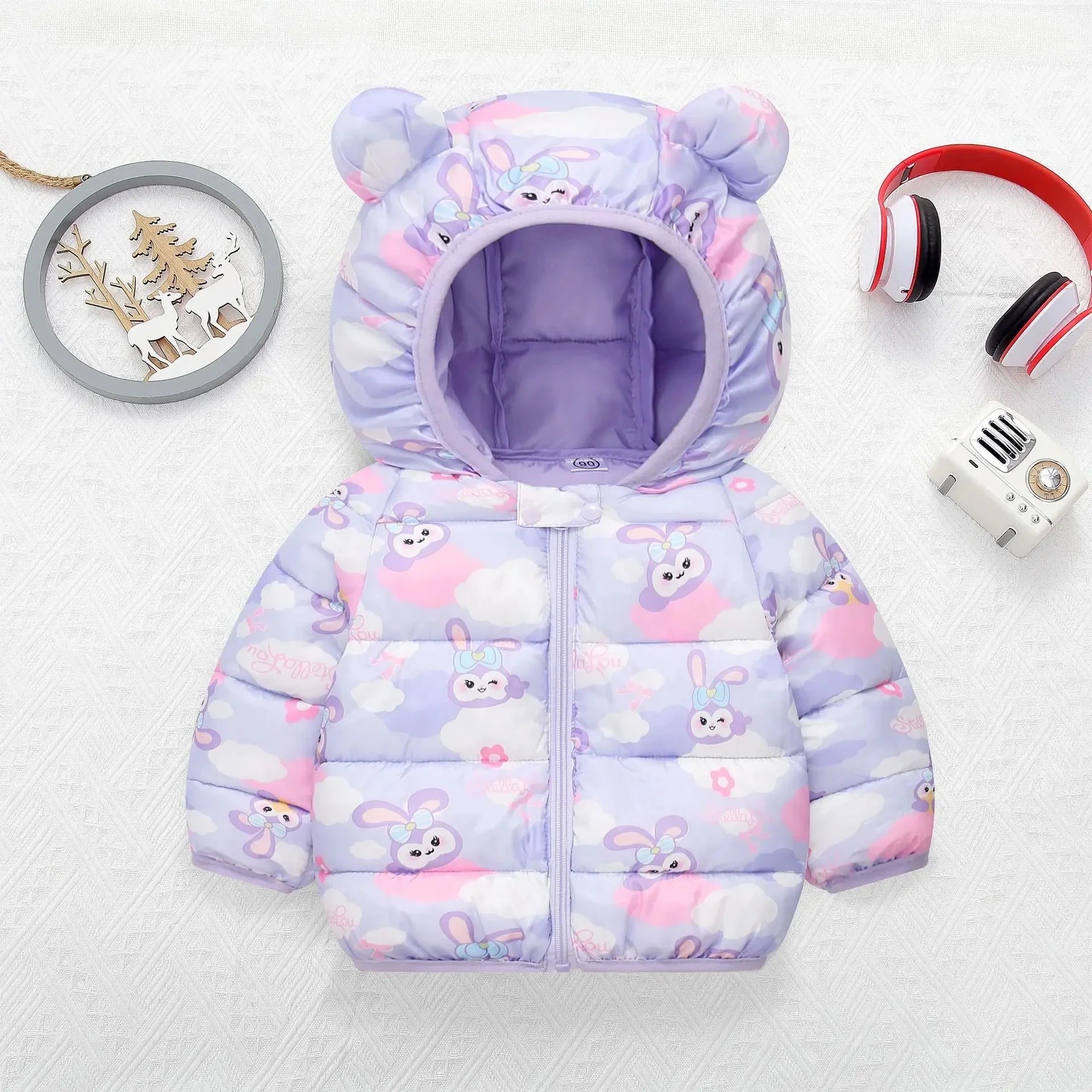 Winter New Boys Thick Jacket Cartoon Bear Glossy Antifouling Lining Plus Velvet Keep Warm Hooded Snowsuit For 2-6 Years