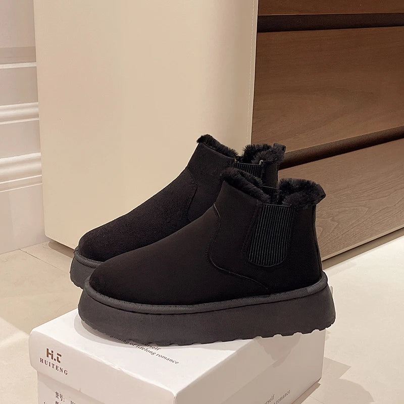 Winter Women Short Plush Warm Snow Boots Casual Shoes  New Suede Fur Chelsea Ankle Boots Flats Platform Ladies Shoes Botas