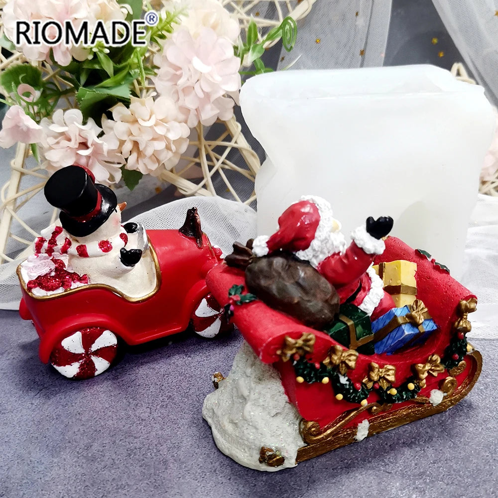 Christmas Santa Claus Snowman Sleigh Shape Candle Mold Chocolate Dessert Fondant Cake Tools DIY Candle Gypsum Silicone Mould