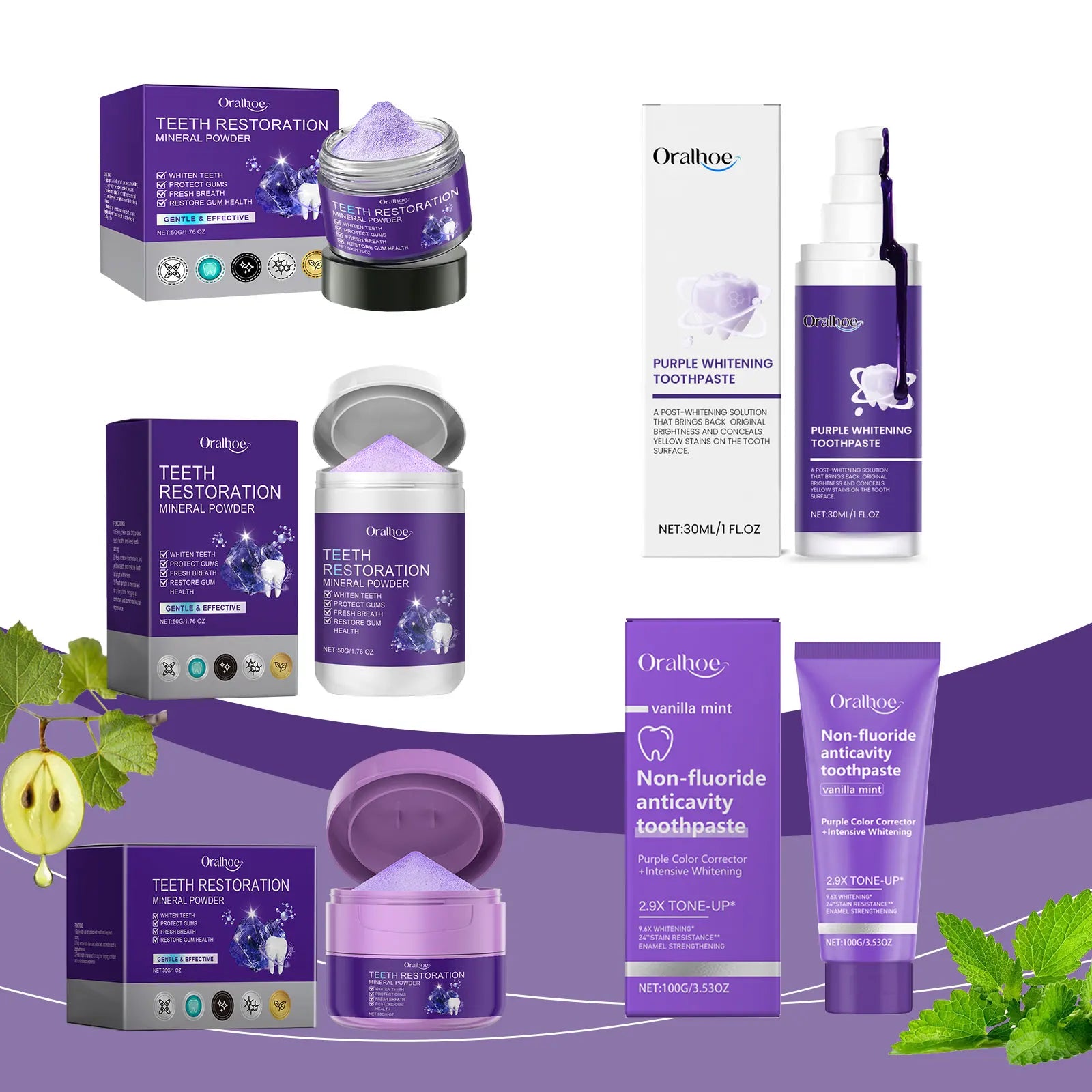 Whitening Purple Toothpaste Dental Color Corrector Remove Tartar Plaque Repair Gum Cleaning Bad Breath Tooth Brightening Powder