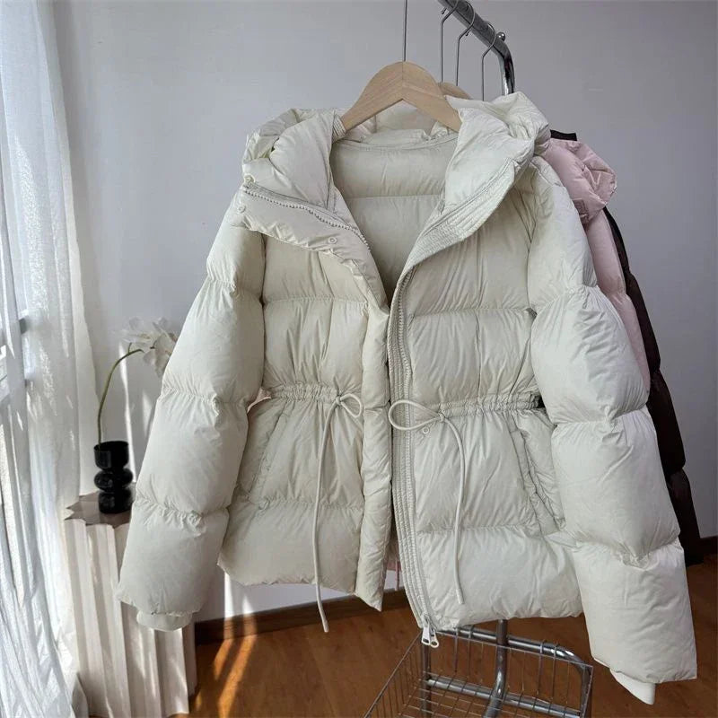 Women Winter Drawstring Lace-up Snow Women's Warm Down Jacket Hooded Puffer Jacket Parkas High Quality Cotton Padded Coat